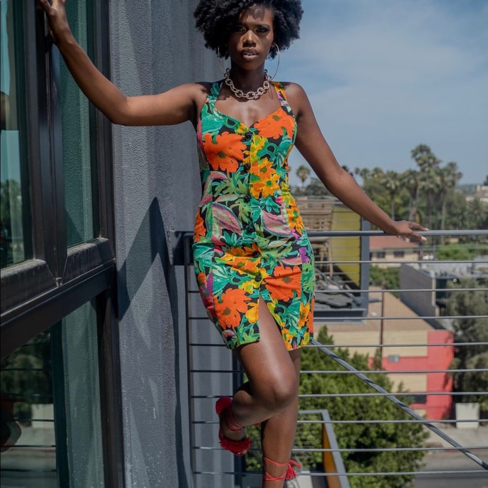 UNGARO 90s Vintage Floral MIDI Dress